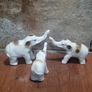 Three Vintage Ceramic Elephant Family Figurines